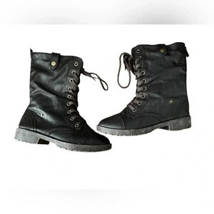 Wanted COLORADO Combat Boots Womens 7 Brown Faux Leeather Fold-Over Knit Lining